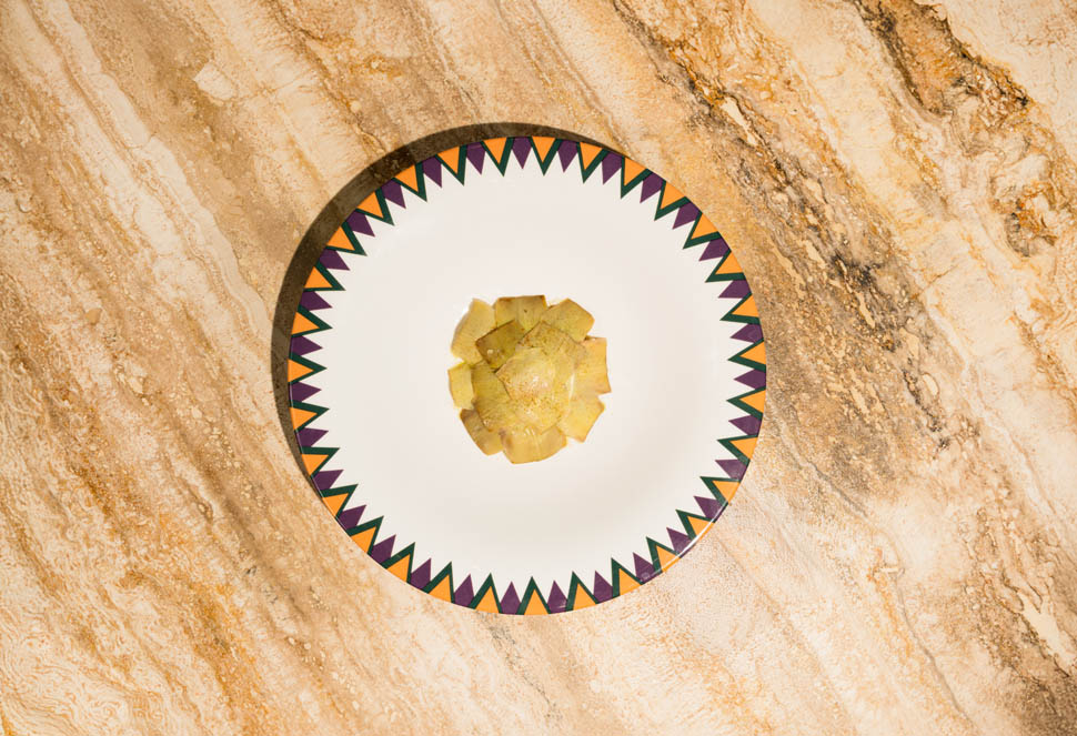 001 BRODO DI FOGLIE DI CARCIOFI E MENTA Carciofo Grana Padano Riserva e Uovo