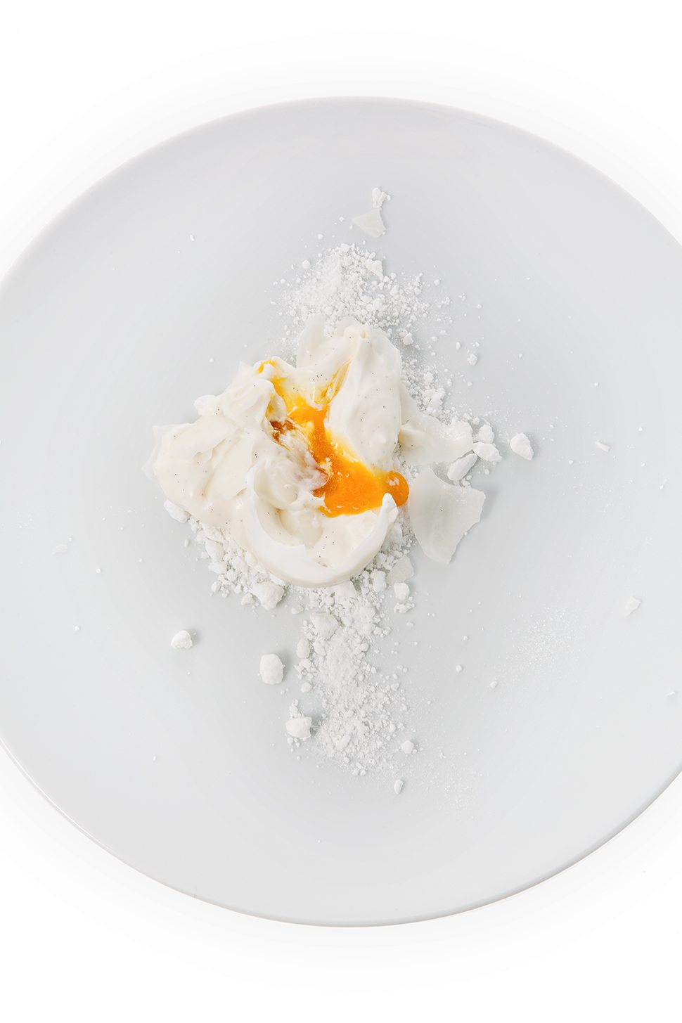 Monte Bianco con meringa al topinambur e gelato alla carota