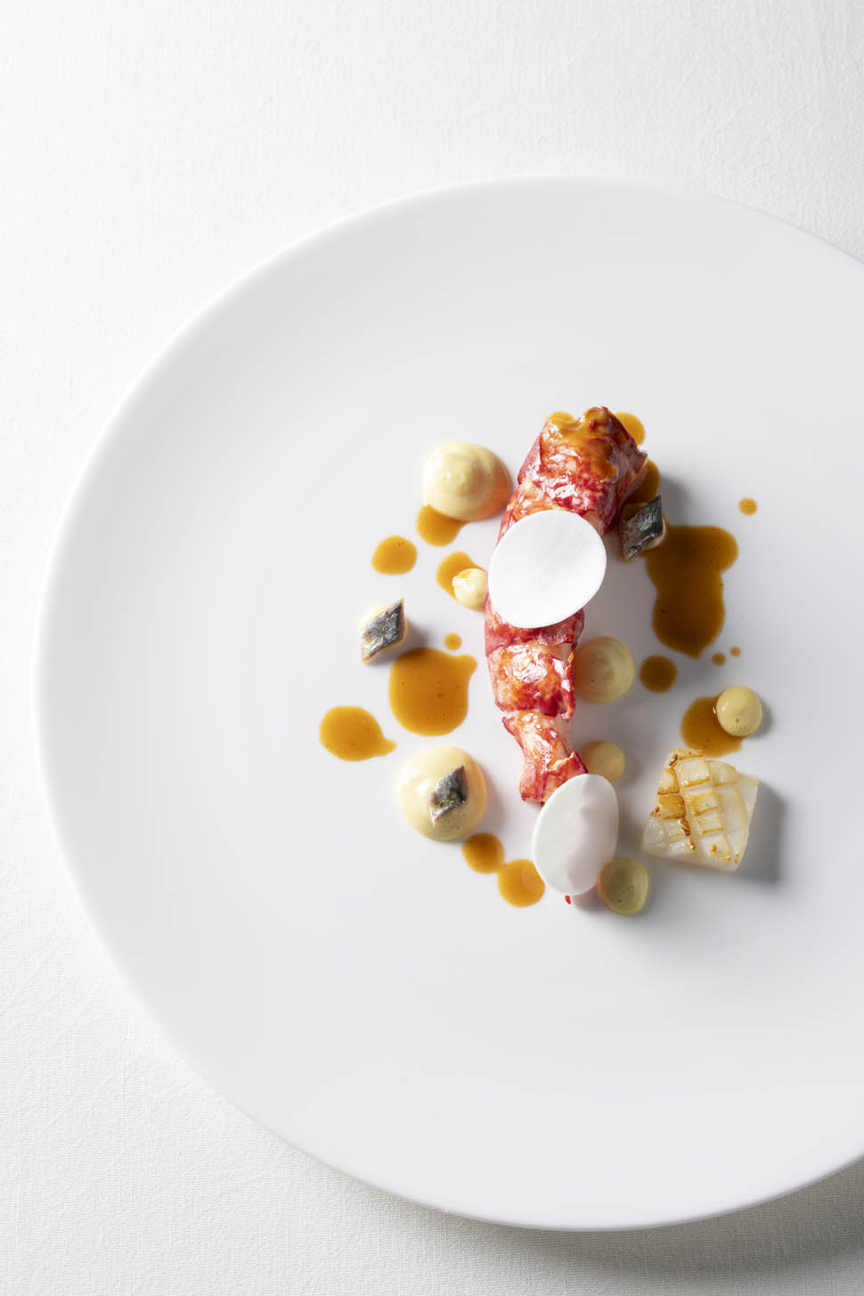 ASTICE BLU arrosto con bagna cauda seppia bisque alla vaniglia e funghi 1