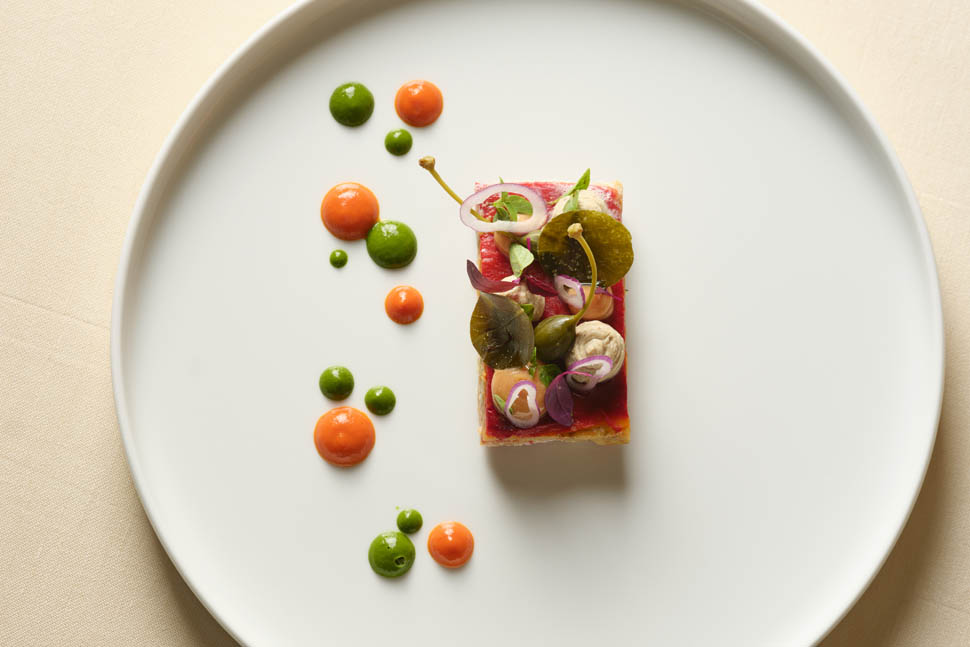 Anantara Convento di Amalfi Grand Hotel Dei Cappuccini Restaurant Gratinated pepper terrine pecan nuts and almond milk