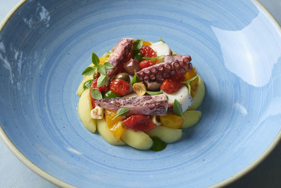 Anantara Convento di Amalfi Grand Hotel La Locanda della Canonica Octopus potato cream with Cetara anchovies sauce and hazelnuts