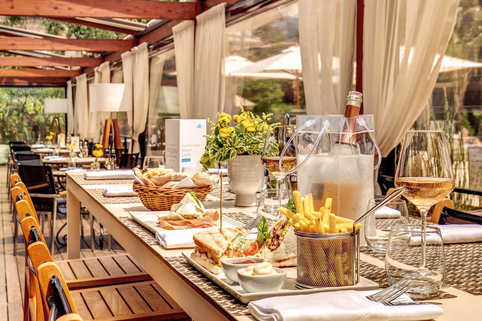 Aqua Pool Lounge Table Lunch Food