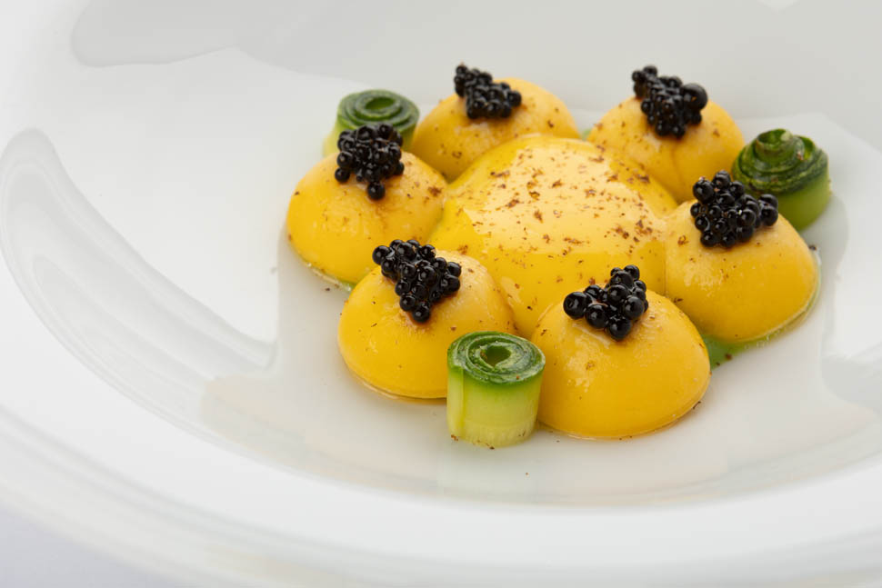 BSJ Ravioli pecorino romano zucchine zabaione e balsamico