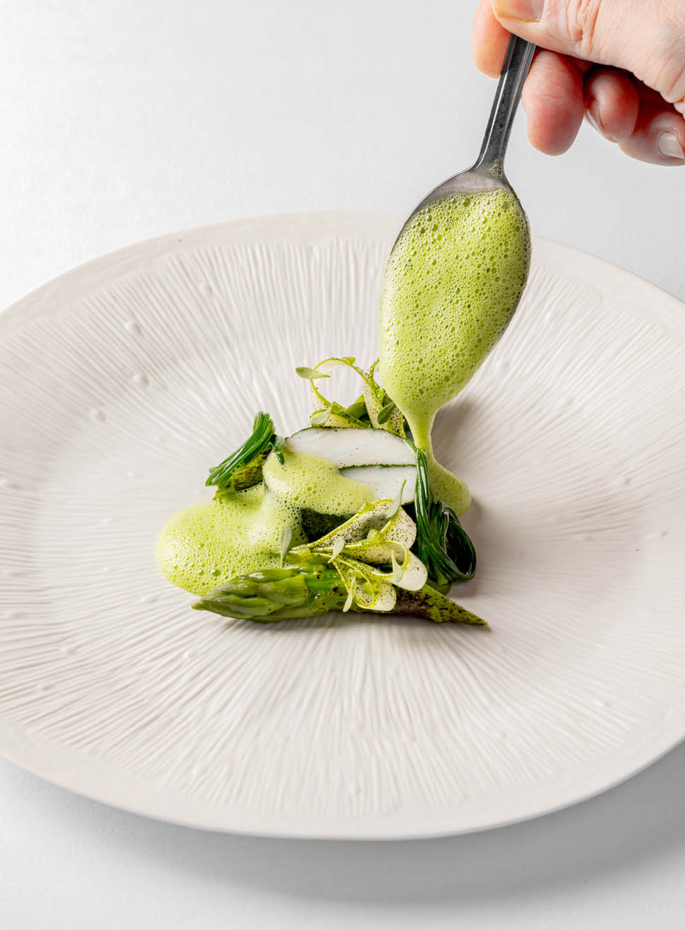 Brill from The Duchess Cornwall With green asparagus monks beard razor clams and green curry 5