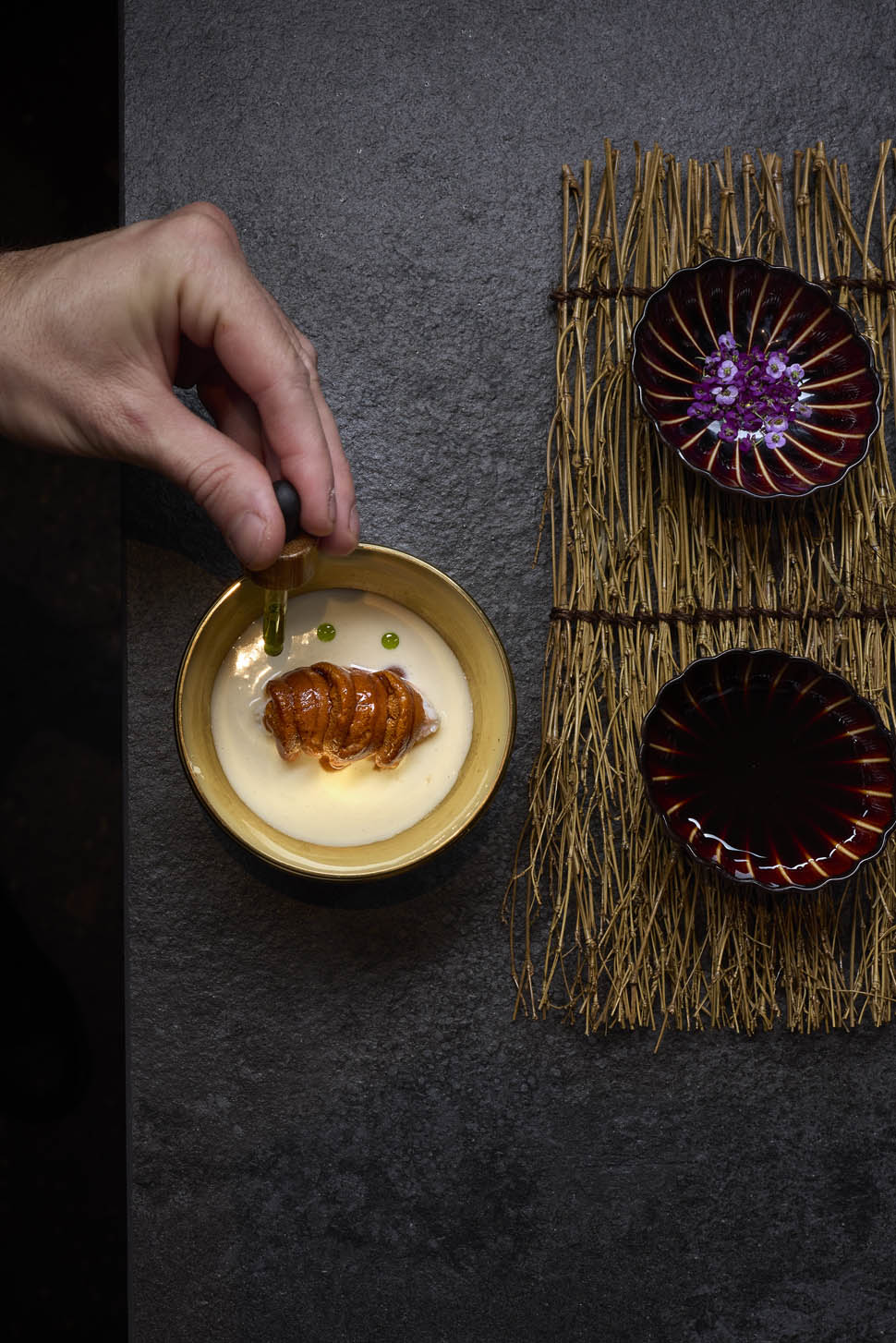 Corn chawanmushi grilled leek king crab and sea urchin