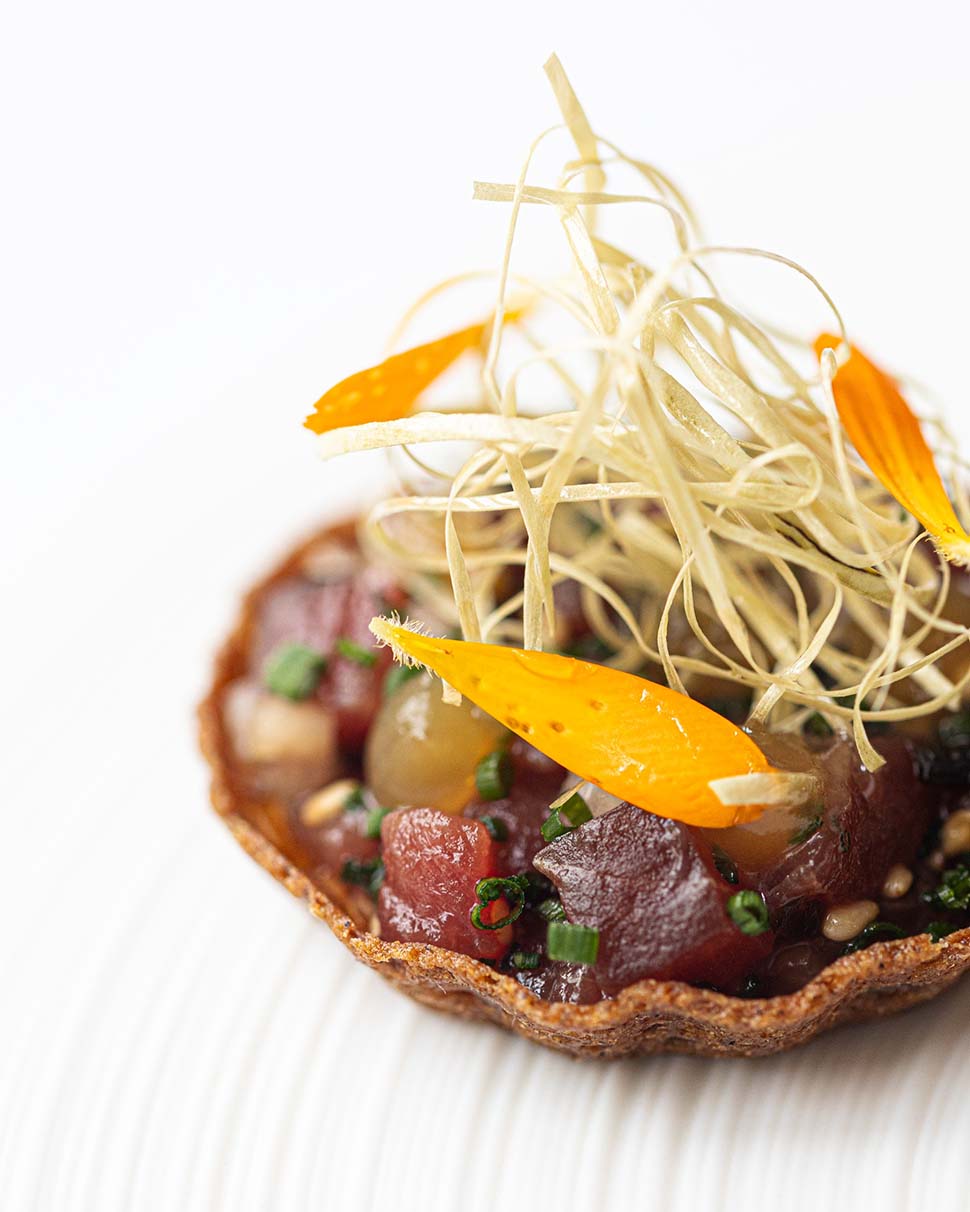 Cornish bluefin tuna sesame mooli and white kombu tartlet Gordon Ramsay PS