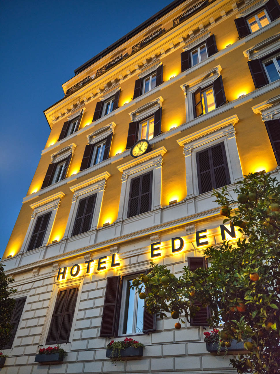 Hotel Eden exterior facade at evening Dorchester Collection