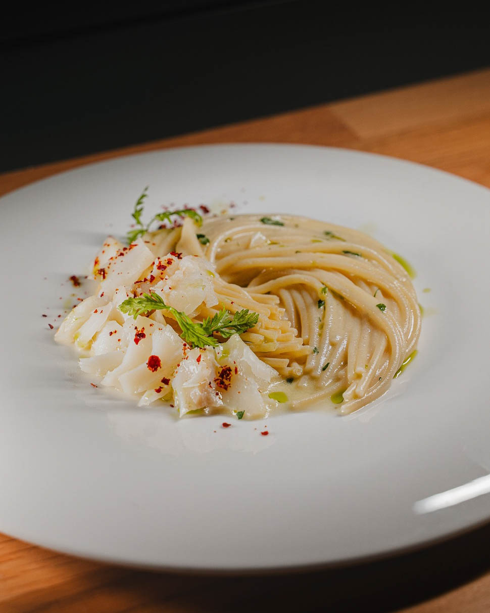 LesEtoiles spaghettoni aglio e olio baccala