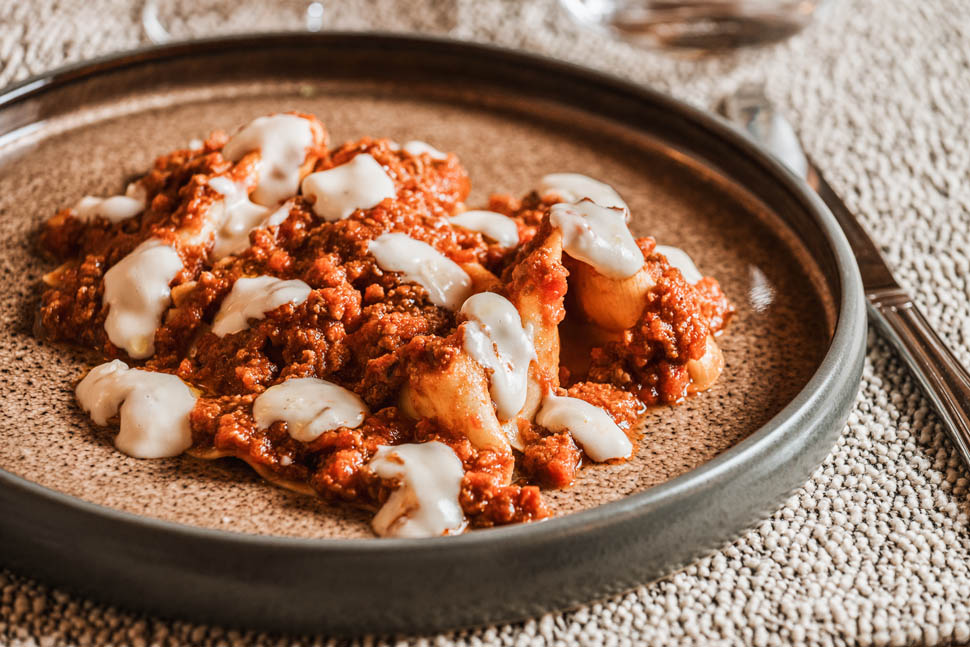 Osteria del Santo Stracci di pasta all uovo ragu di Chianina e fonduta di Parmigiano Reggiano