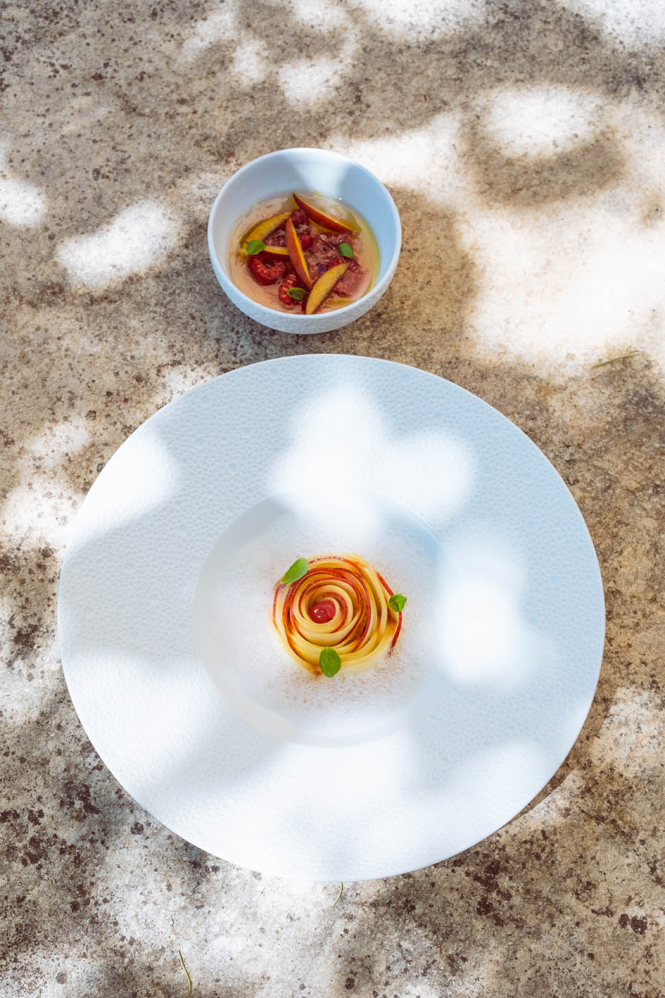 Pesca bianca sciroppata Verbena dell orto e Lampone