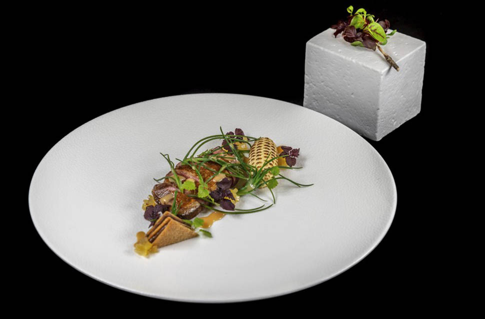 Piccione in diverse cotture e granoturco