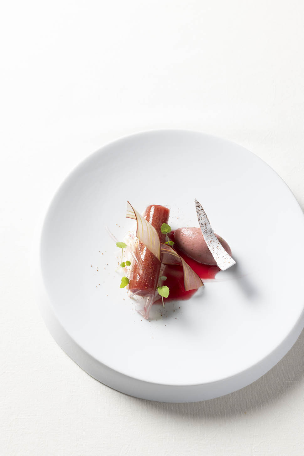 Rabarbaro con riso al latte citronella sorbetto di rabarbaro e shiso