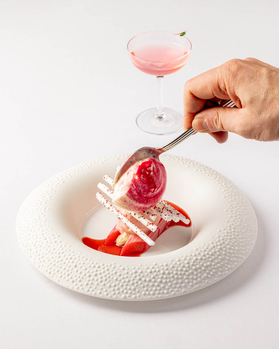 Rhubarb from Janet Oldroyd Yorkshire With pink pepper Tibetan vanilla and Champagne 1