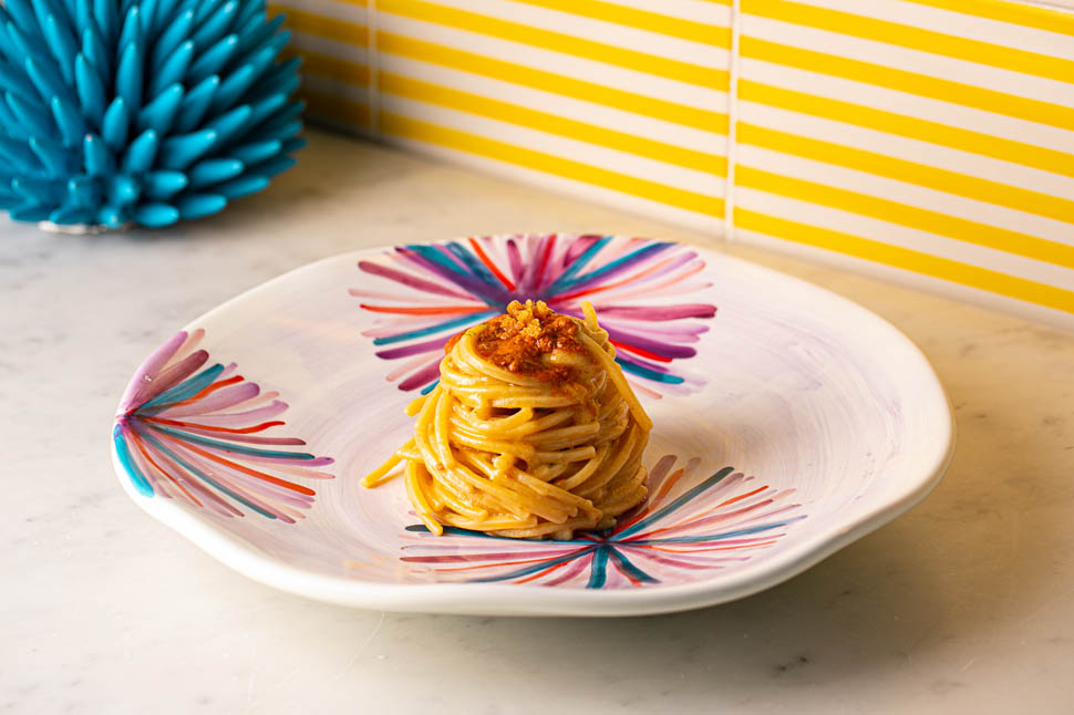 Signature Dish of Il Riccio Spaghetti with sea urchins