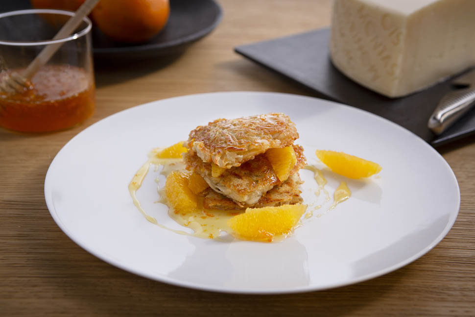 rosti di patate dolci montasio e miele all arancio