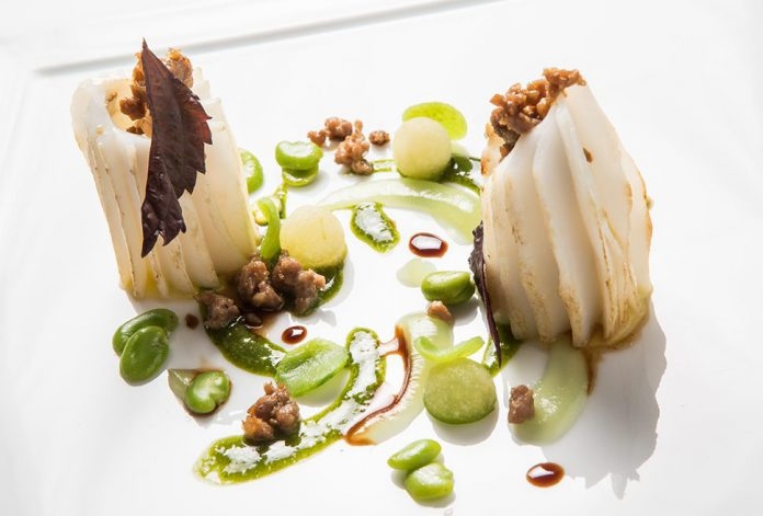 Cuttlefish, sausage, broad beans, and apple | Anthony Genovese | Chef Recipes | Reporter Gourmet S.r