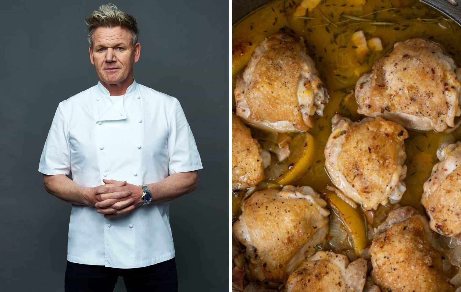 Gordon Ramsay: Lemon chicken thighs with bacon and cider | Chef Recipes | Reporter Gourmet S.r.l.