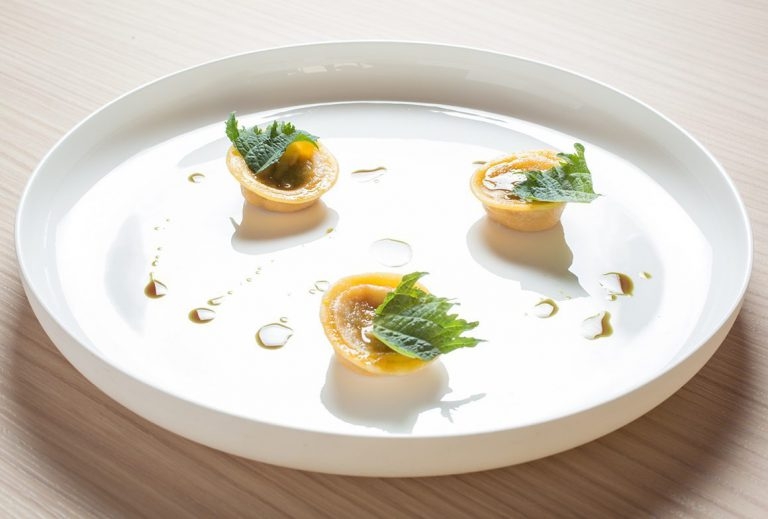 Pumpkin ravioli, pig's head, prunes, Amaro del Cadore liqueur | Chef Recipes | Reporter Gourmet S.r.