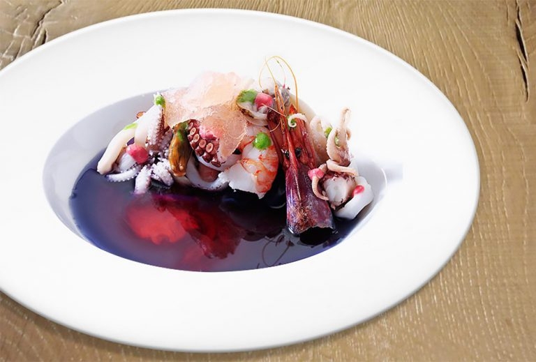 Mare Blu - Seafood salad with red cabbage water and grapefruit granita | Viviana Varese | Chef Recip