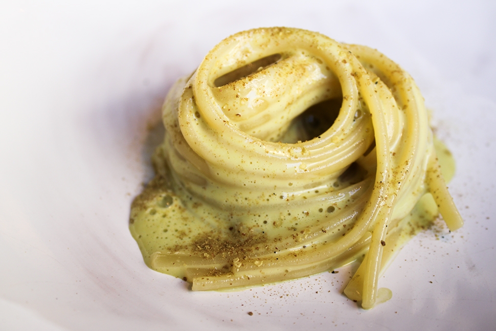 Linguine, pistachio and liquamen | Floriano Pellegrino | Chef Recipes | Reporter Gourmet S.r.l.