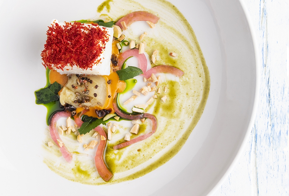 Cod, peppers, eggplant, almonds and raisins | Moreno Cedroni | Chef Recipes | Reporter Gourmet S.r.l