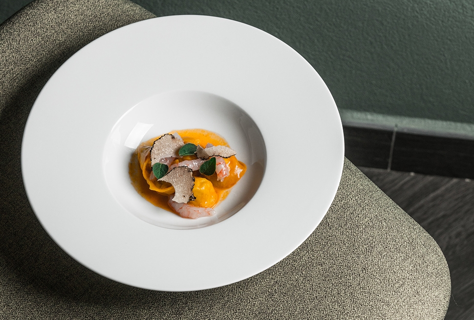 Tortelli with Rabbit, Red Shrimp, and Truffle | Antonio Ziantoni | Chef Recipes | Reporter Gourmet S