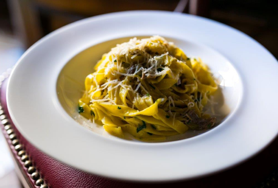 Fresh tagliatelle pasta, chicken and lamb offal, lemon, mint and Pecorino | Arcangelo Dand | Chef Re