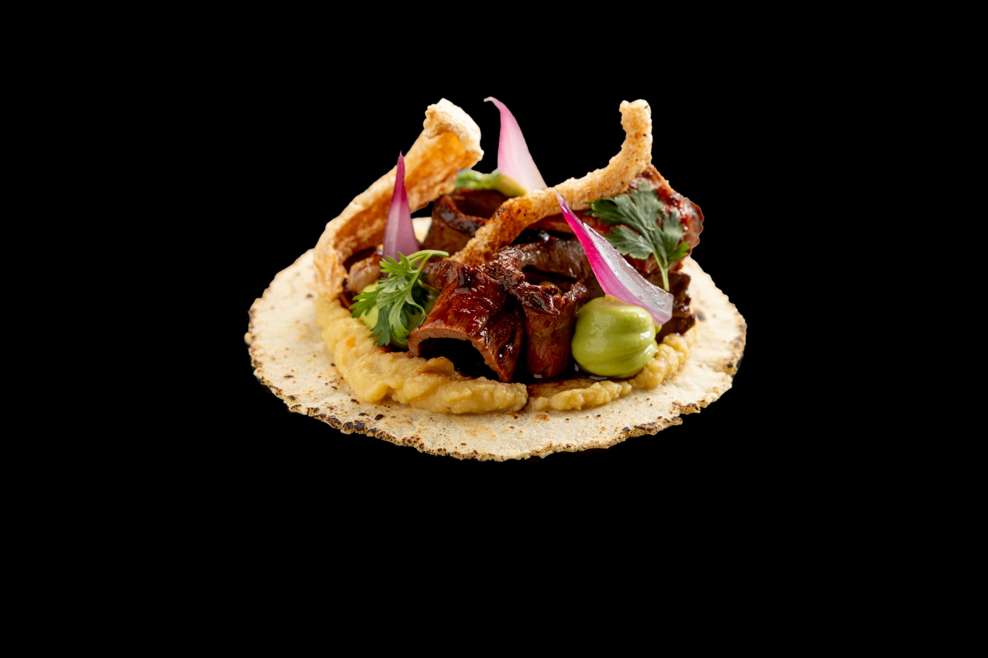 Corn taco with aji panca and chicharrones | Roy Caceres | Chef Recipes | Reporter Gourmet S.r.l.