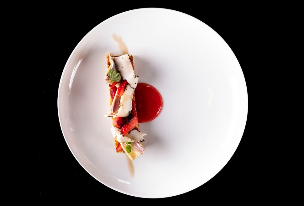 Strawberry, artichoke, and white chocolate lard | Valeria Piccini | Chef Recipes | Reporter Gourmet 