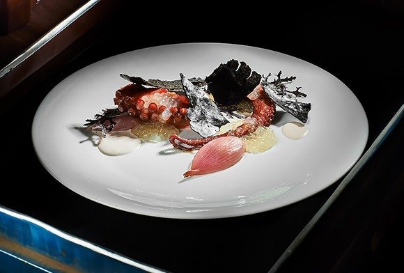 Octopus, Potatoes, Shallots, and Juniper | Marco Ambrosino | Chef Recipes | Reporter Gourmet S.r.l.