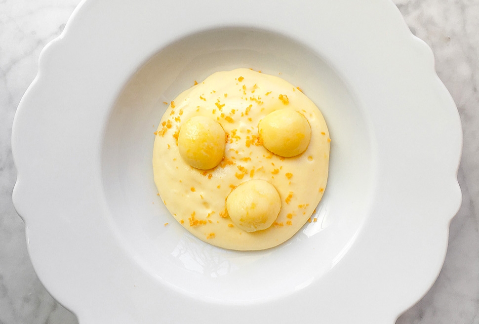 Potato gnocchi, potato cream and tuna roe | Giancarlo Perbellini | Chef Recipes | Reporter Gourmet S