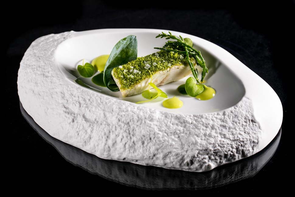 Green turbot, oyster, and peas | Riccardo Di Giacinto | Chef Recipes | Reporter Gourmet S.r.l.