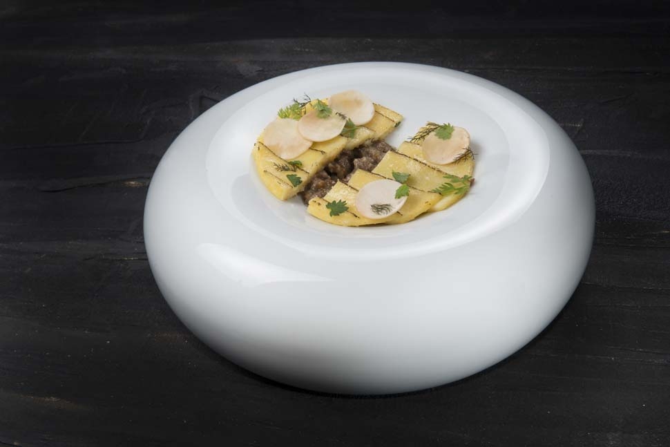 Polenta ravioli and wild boar carbonade | Paolo Griffa | Chef Recipes | Reporter Gourmet S.r.l.