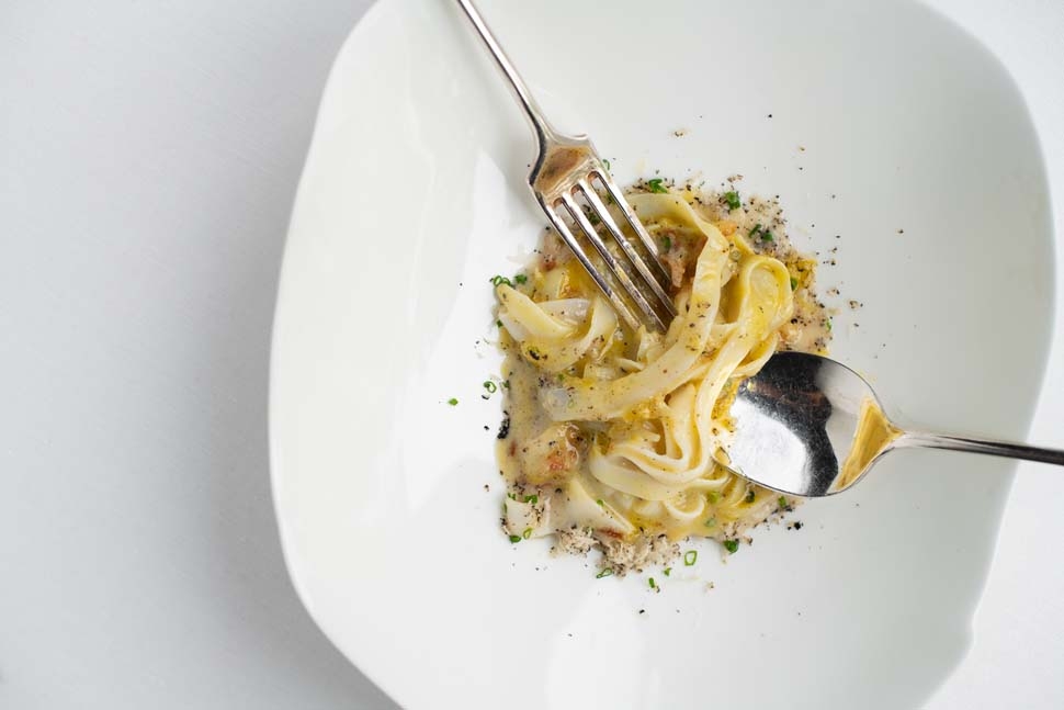 Squid carbonara and truffle | Alberto Faccani | Chef Recipes | Reporter Gourmet S.r.l.