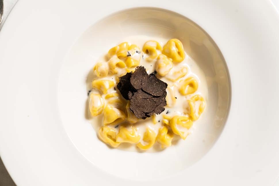 Guglielmo araldi tortellini in crema di Parmigiano con tartufo nero
