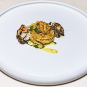Roberto Toro Spaghetto con ostriche crema di basilico zafferano e quinoa croccante Massimo Colombo